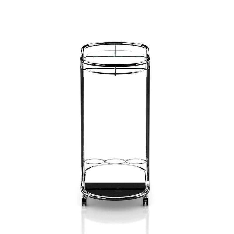 Modern Chrome Frame Glass Top Serving Cart with Casters
