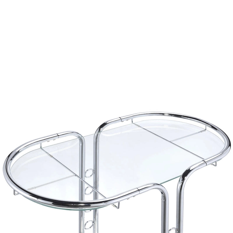 Modern Chrome Frame Glass Top Serving Cart with Casters