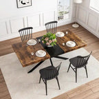 Retro Rectangular Extendable Dining Table with Black Embossed Iron Legs