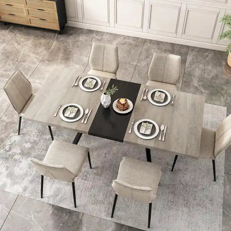 Retro Rectangular Extendable Dining Table with Black Embossed Iron Legs