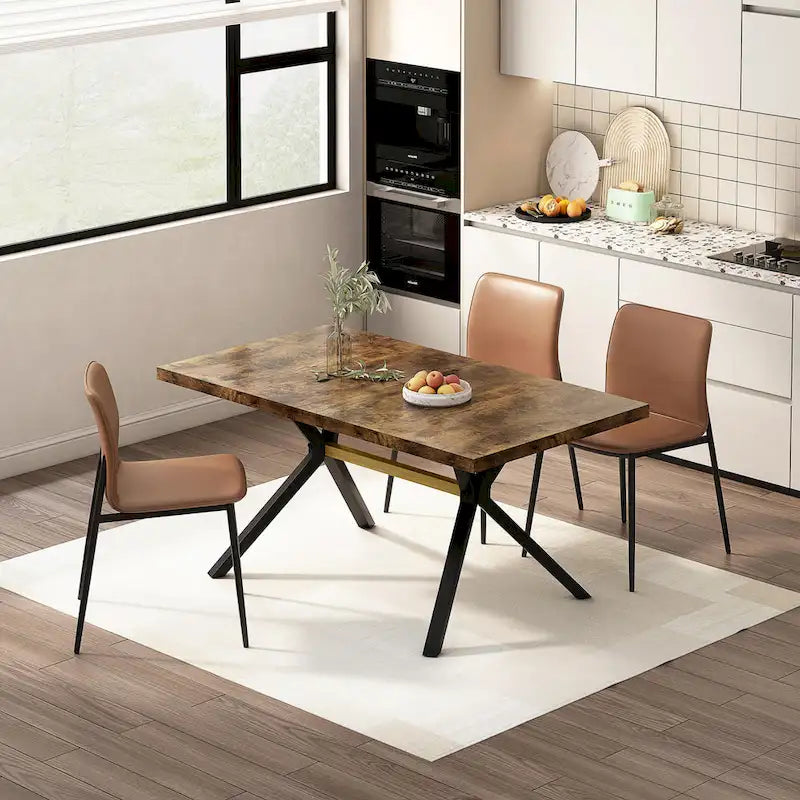 Retro Rectangular Extendable Dining Table with Black Embossed Iron Legs