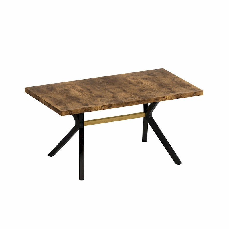 Retro Rectangular Extendable Dining Table with Black Embossed Iron Legs