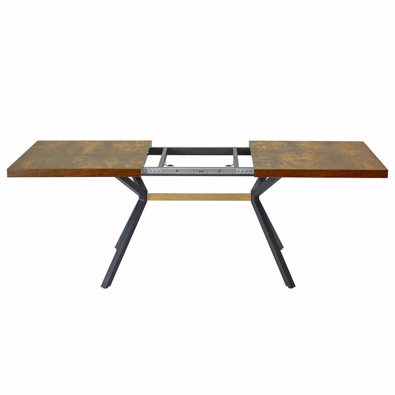 Retro Rectangular Extendable Dining Table with Black Embossed Iron Legs
