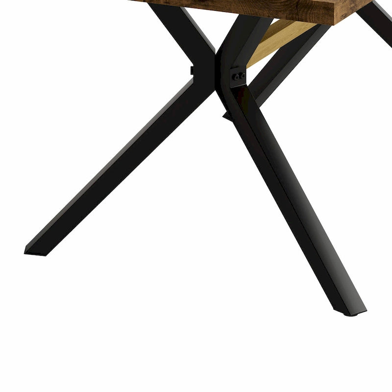 Retro Rectangular Extendable Dining Table with Black Embossed Iron Legs