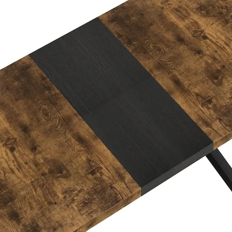 Retro Rectangular Extendable Dining Table with Black Embossed Iron Legs