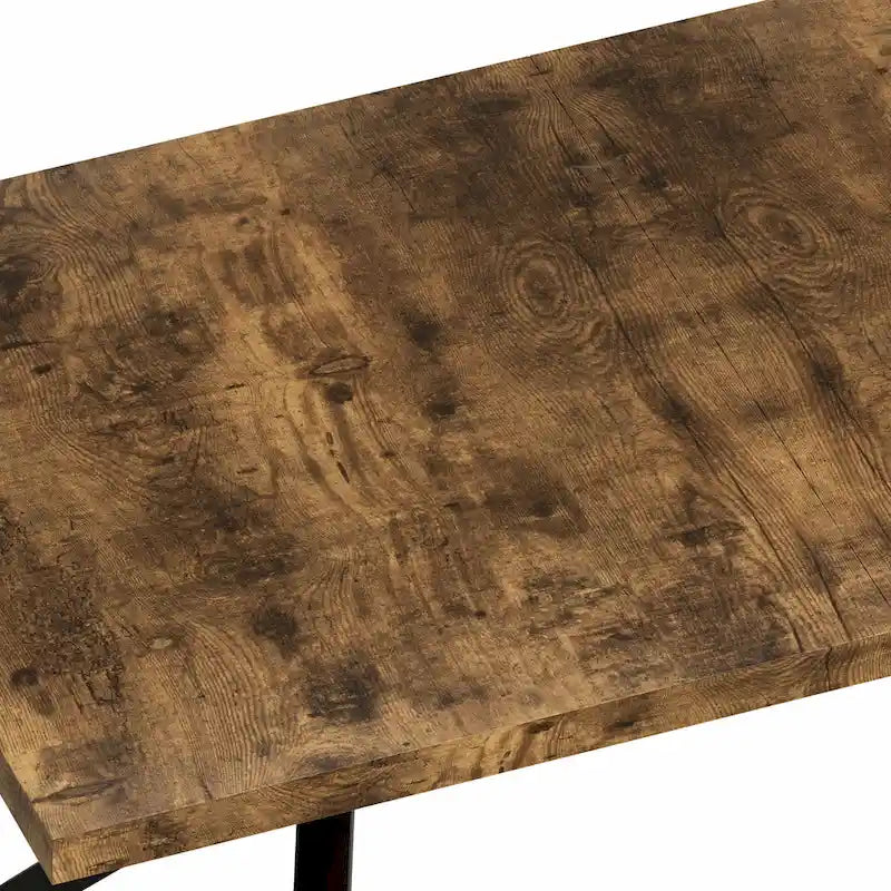 Retro Rectangular Extendable Dining Table with Black Embossed Iron Legs