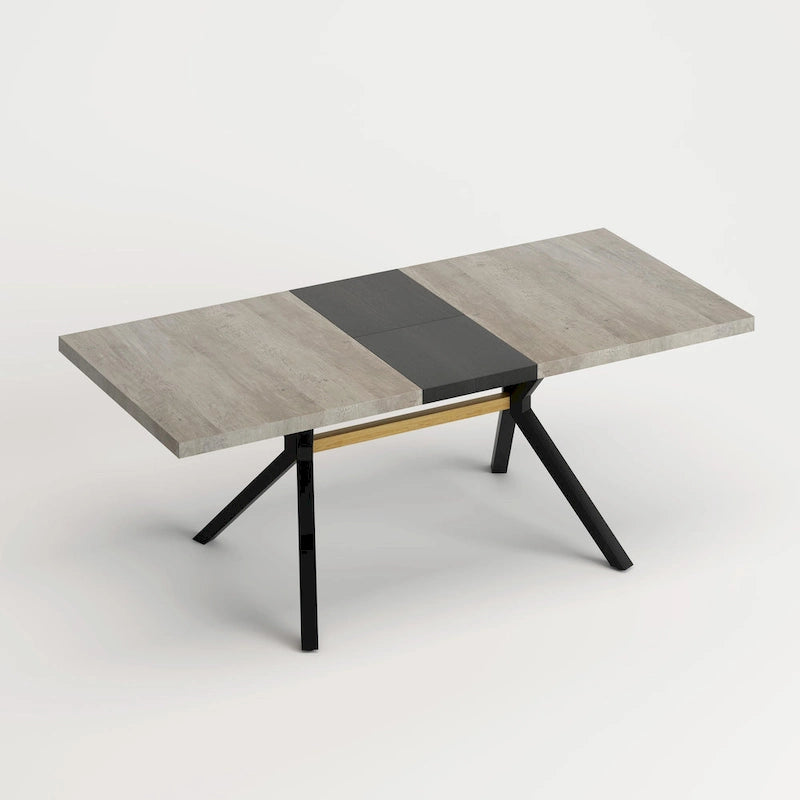 Retro Rectangular Extendable Dining Table with Black Embossed Iron Legs