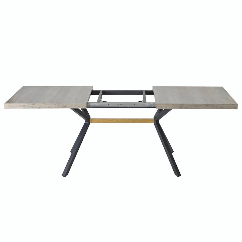 Retro Rectangular Extendable Dining Table with Black Embossed Iron Legs