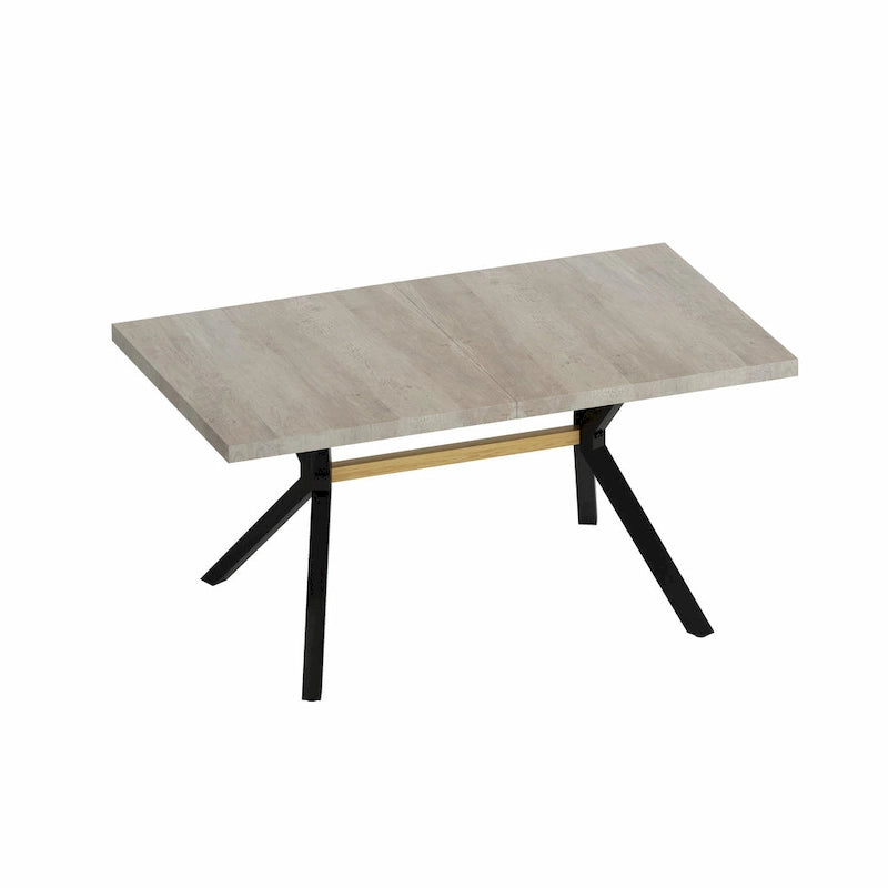 Retro Rectangular Extendable Dining Table with Black Embossed Iron Legs
