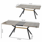 Retro Rectangular Extendable Dining Table with Black Embossed Iron Legs