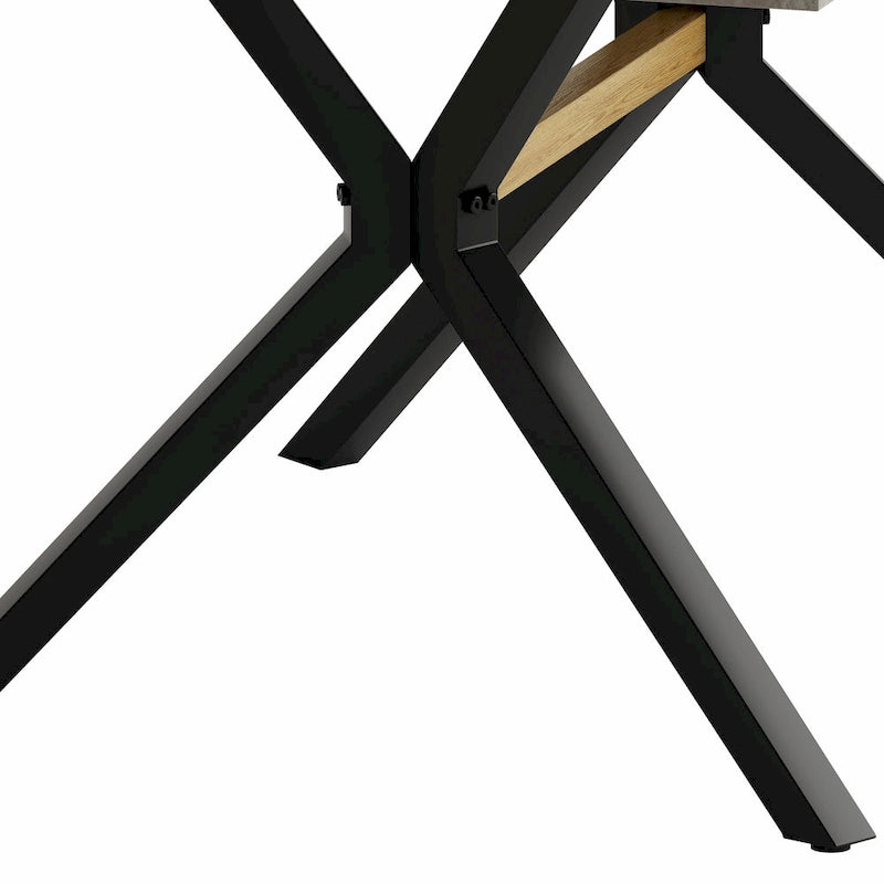 Retro Rectangular Extendable Dining Table with Black Embossed Iron Legs