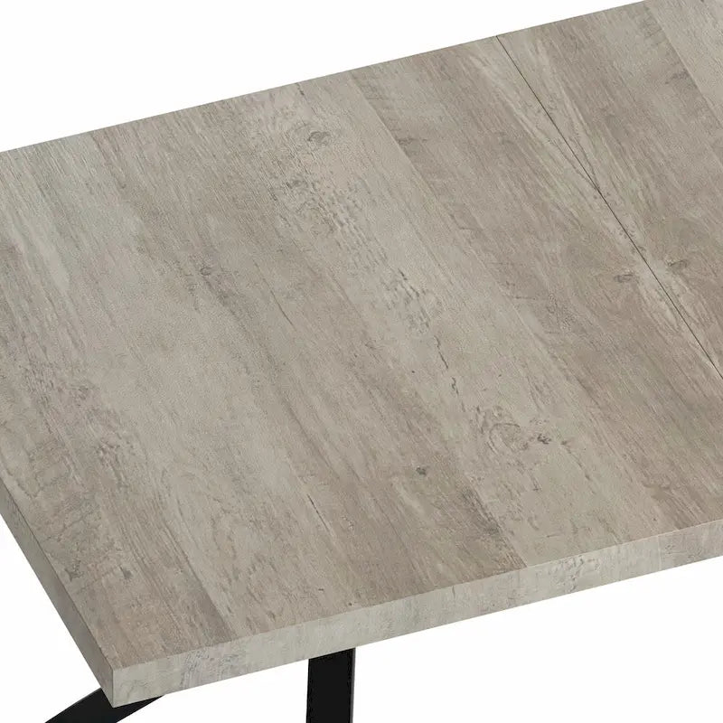 Retro Rectangular Extendable Dining Table with Black Embossed Iron Legs