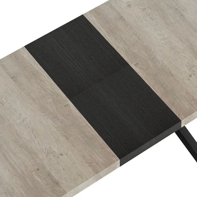 Retro Rectangular Extendable Dining Table with Black Embossed Iron Legs