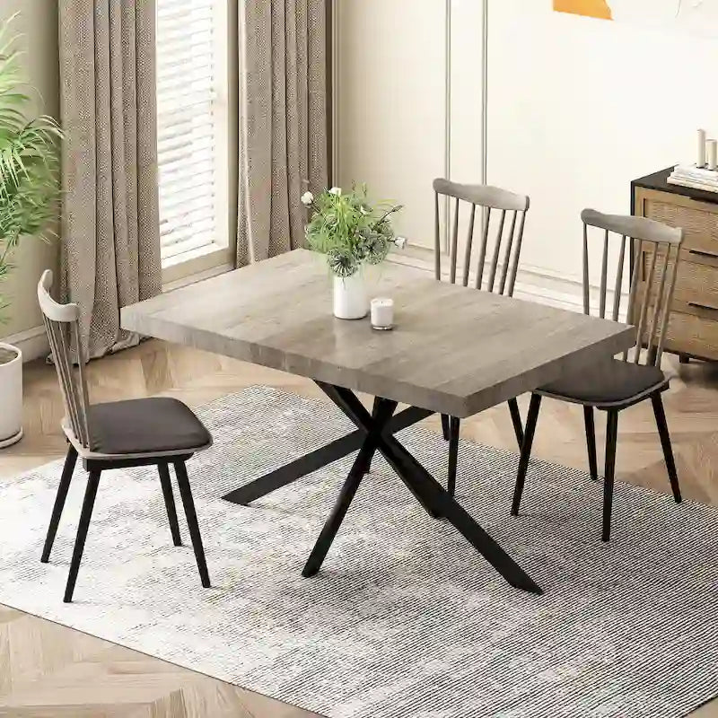 Retro Rectangular Extendable Dining Table with Black Embossed Iron Legs