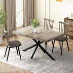 Retro Rectangular Extendable Dining Table with Black Embossed Iron Legs