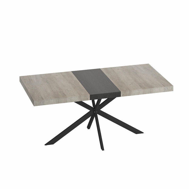 Retro Rectangular Extendable Dining Table with Black Embossed Iron Legs