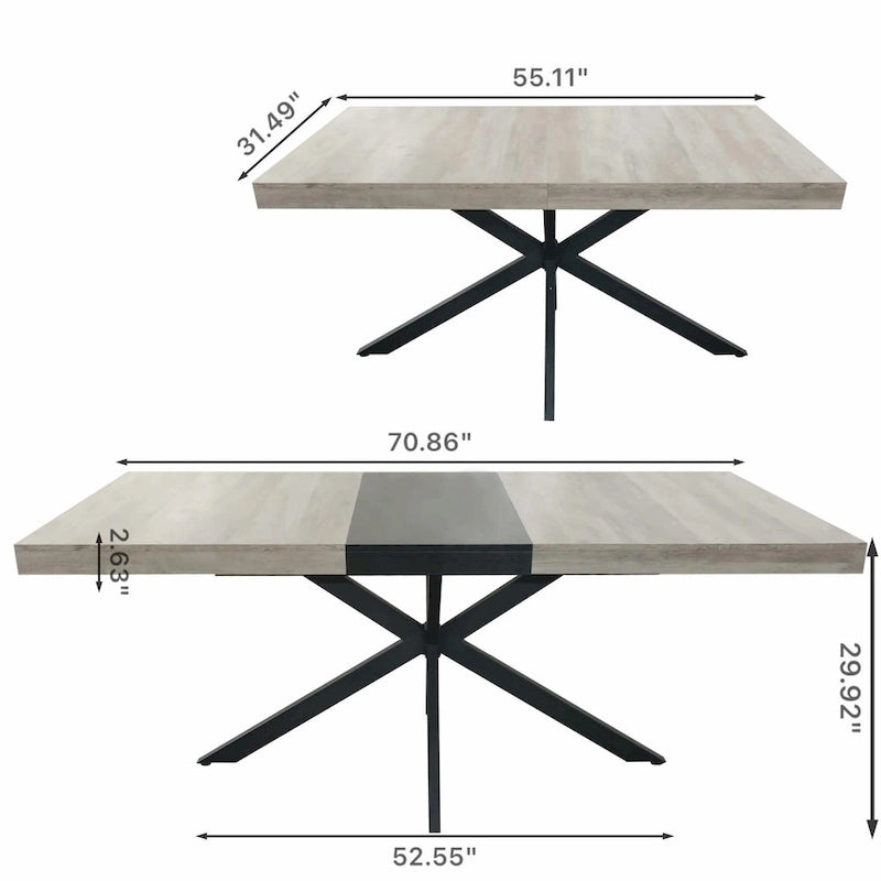 Retro Rectangular Extendable Dining Table with Black Embossed Iron Legs