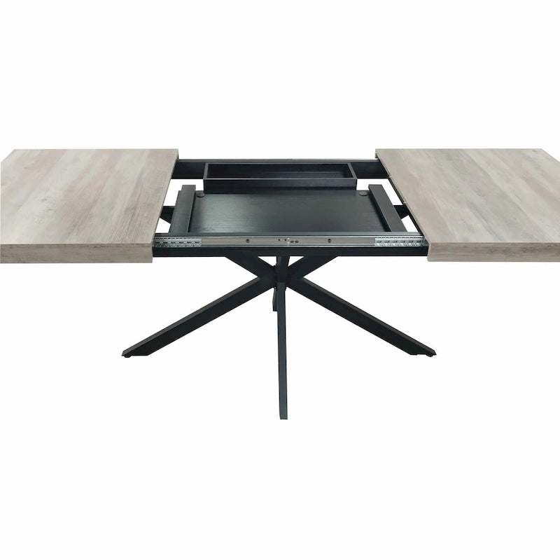 Retro Rectangular Extendable Dining Table with Black Embossed Iron Legs