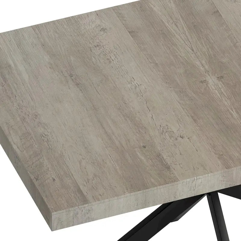 Retro Rectangular Extendable Dining Table with Black Embossed Iron Legs