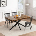Retro Rectangular Extendable Dining Table with Black Embossed Iron Legs