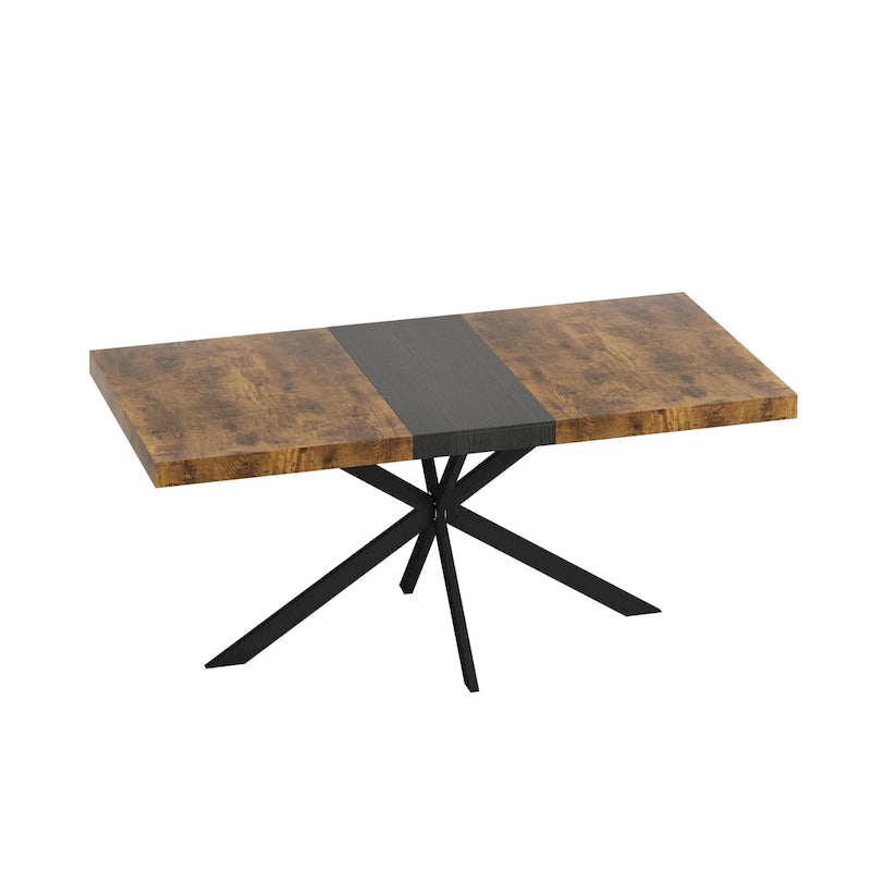 Retro Rectangular Extendable Dining Table with Black Embossed Iron Legs