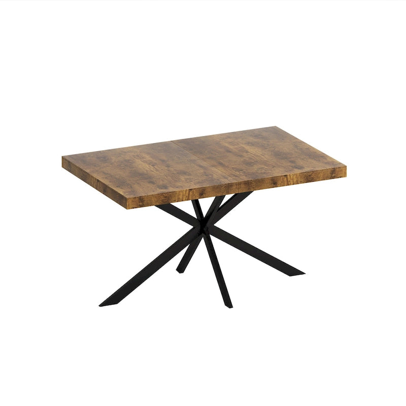 Retro Rectangular Extendable Dining Table with Black Embossed Iron Legs