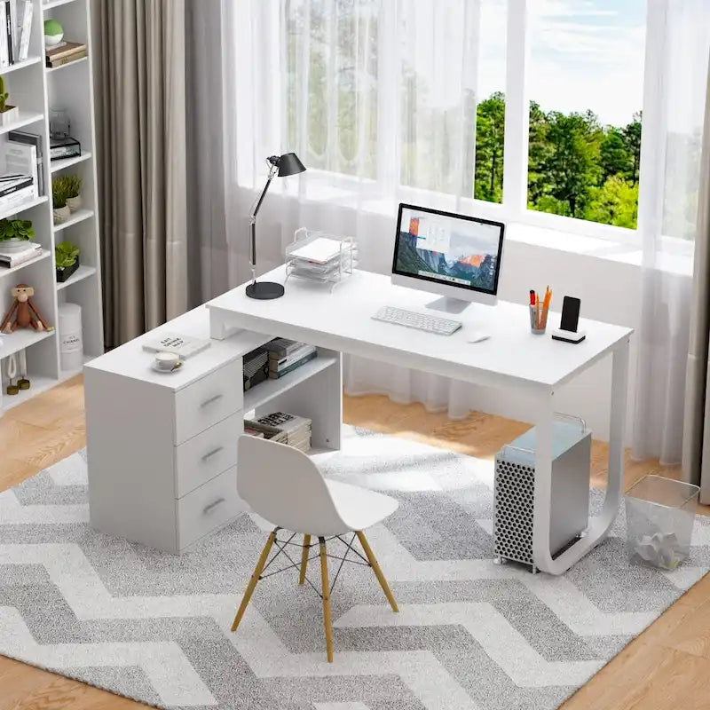 55-inch L Shaped Office Computer Desk w/ Drawers