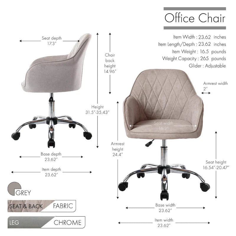 Home Office Desk Chair, Fabric And Roller Wheels