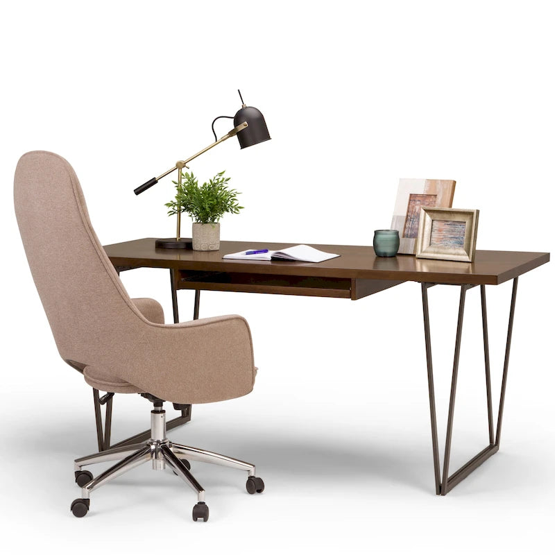Solid Wood Industrial 66-Inch Wide Writing Office Desk Brown