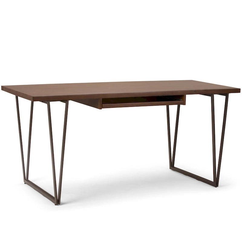 Solid Wood Industrial 66-Inch Wide Writing Office Desk Brown