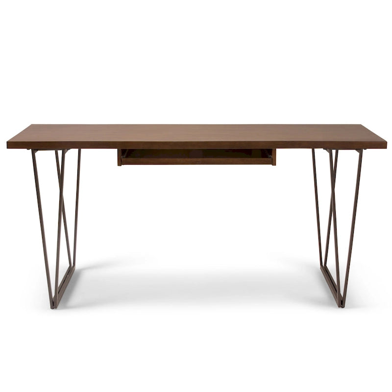 Solid Wood Industrial 66-Inch Wide Writing Office Desk Brown