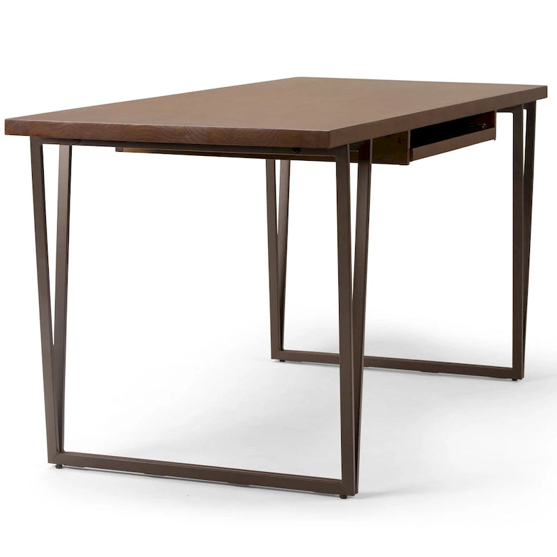 Solid Wood Industrial 66-Inch Wide Writing Office Desk Brown