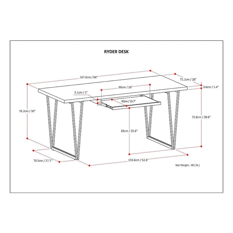 Solid Wood Industrial 66-Inch Wide Writing Office Desk Brown