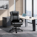 Executive Home Office Chair Padded High Back PU Leather Recliner with Retractable Footrest, Adjustable Height, Black