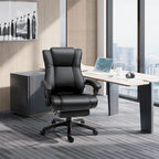 Executive Home Office Chair Padded High Back PU Leather Recliner with Retractable Footrest, Adjustable Height, Black