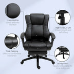 Executive Home Office Chair Padded High Back PU Leather Recliner with Retractable Footrest, Adjustable Height, Black