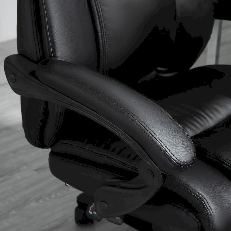 Executive Home Office Chair Padded High Back PU Leather Recliner with Retractable Footrest, Adjustable Height, Black