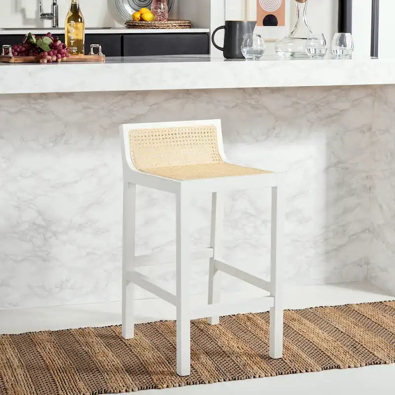 Low Back Cane Rattan Counter Stool with Beech Wood Frame