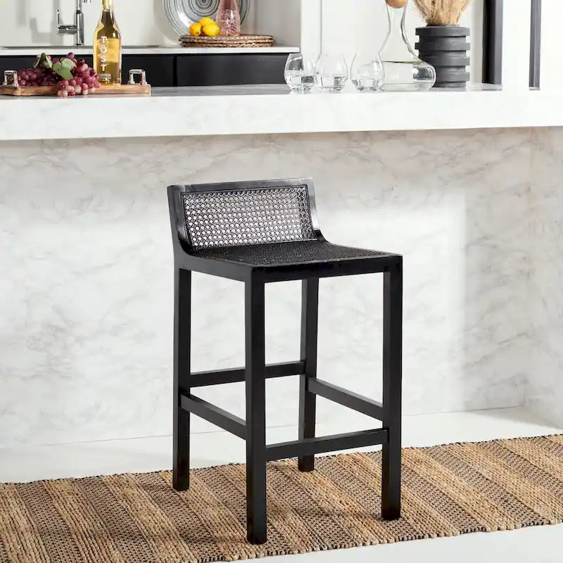 Low Back Cane Rattan Counter Stool with Beech Wood Frame