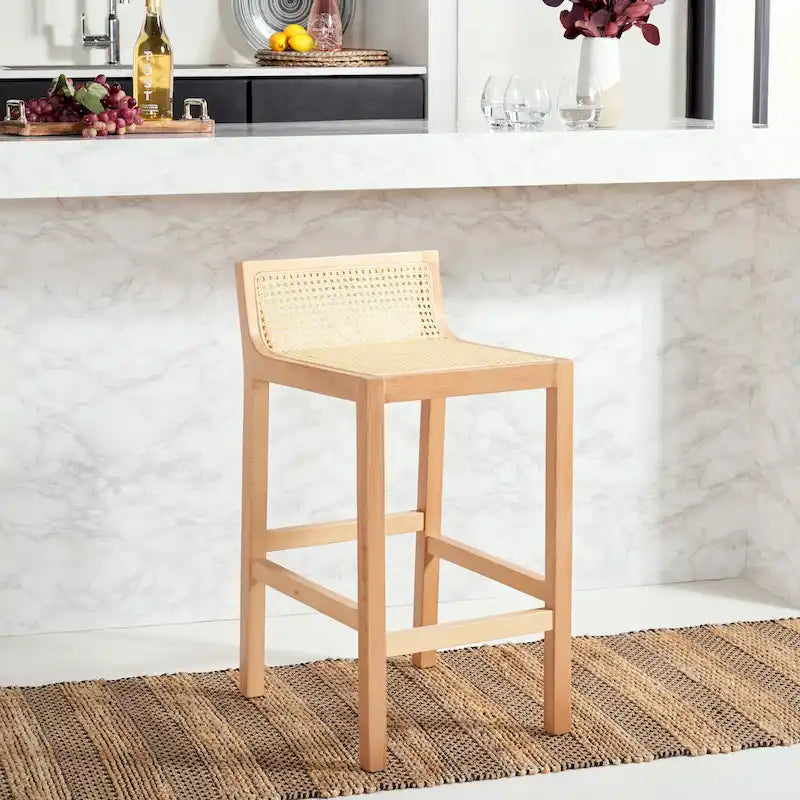 Low Back Cane Rattan Counter Stool with Beech Wood Frame