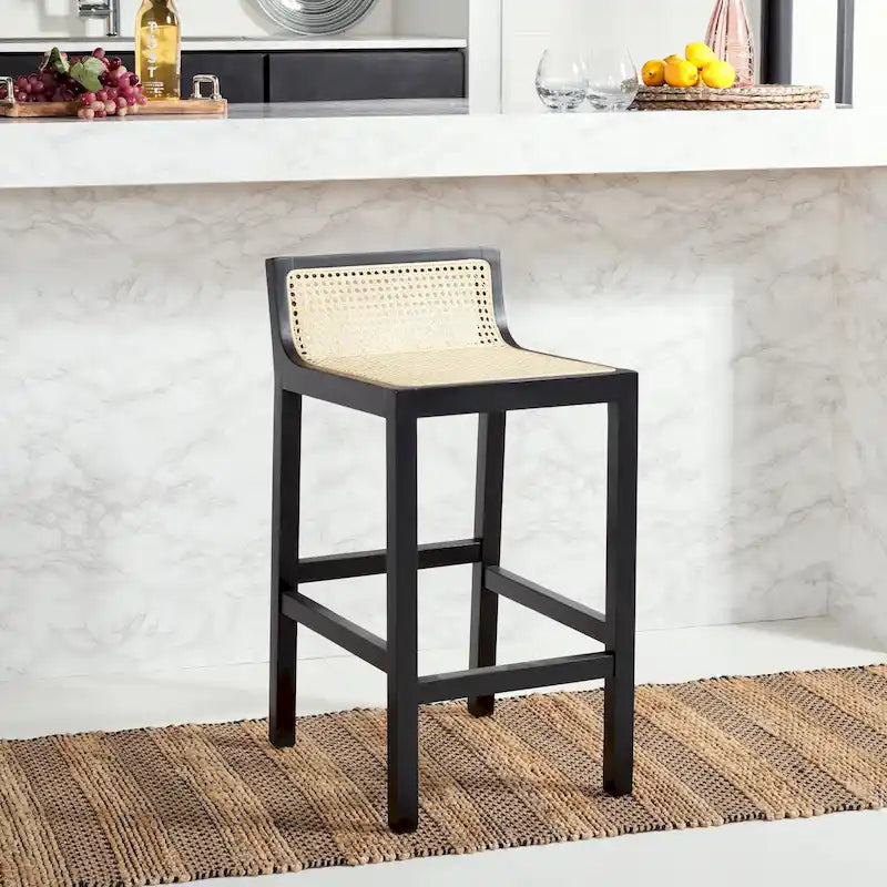 Low Back Cane Rattan Counter Stool with Beech Wood Frame