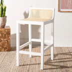 Low Back Cane Rattan Counter Stool with Beech Wood Frame