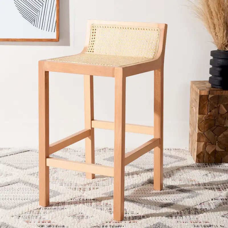 Low Back Cane Rattan Counter Stool with Beech Wood Frame