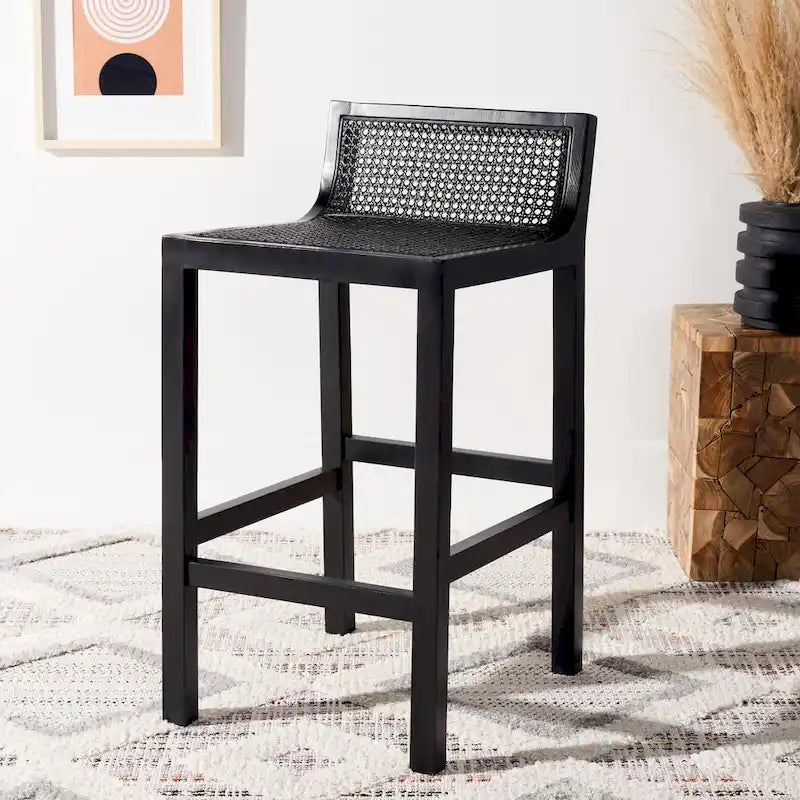 Low Back Cane Rattan Counter Stool with Beech Wood Frame