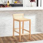 Low Back Cane Rattan Counter Stool with Beech Wood Frame