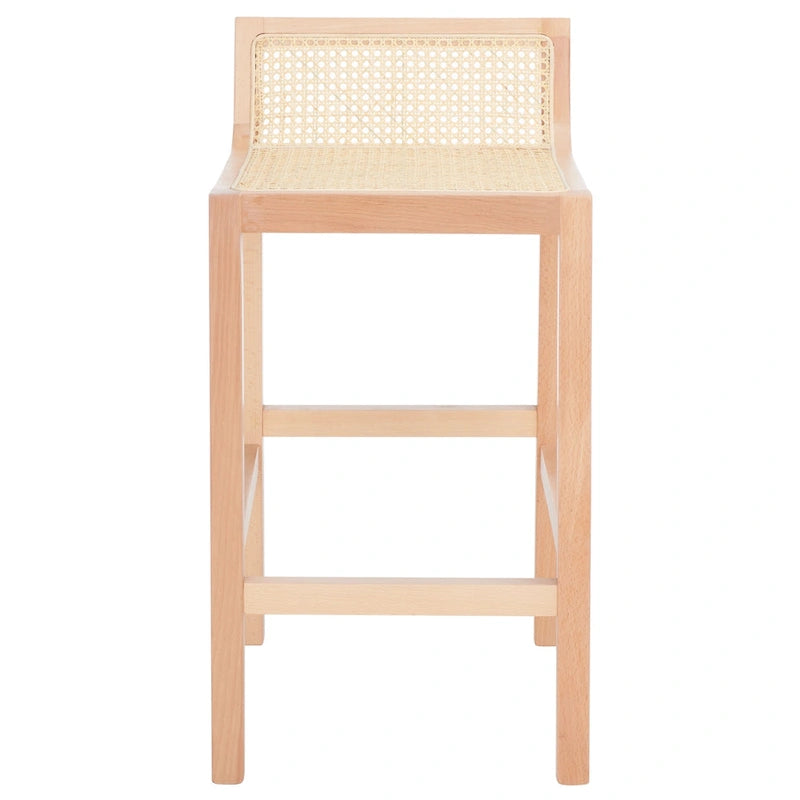Low Back Cane Rattan Counter Stool with Beech Wood Frame