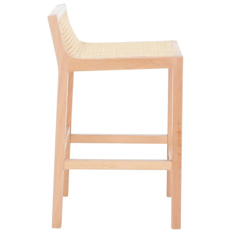 Low Back Cane Rattan Counter Stool with Beech Wood Frame