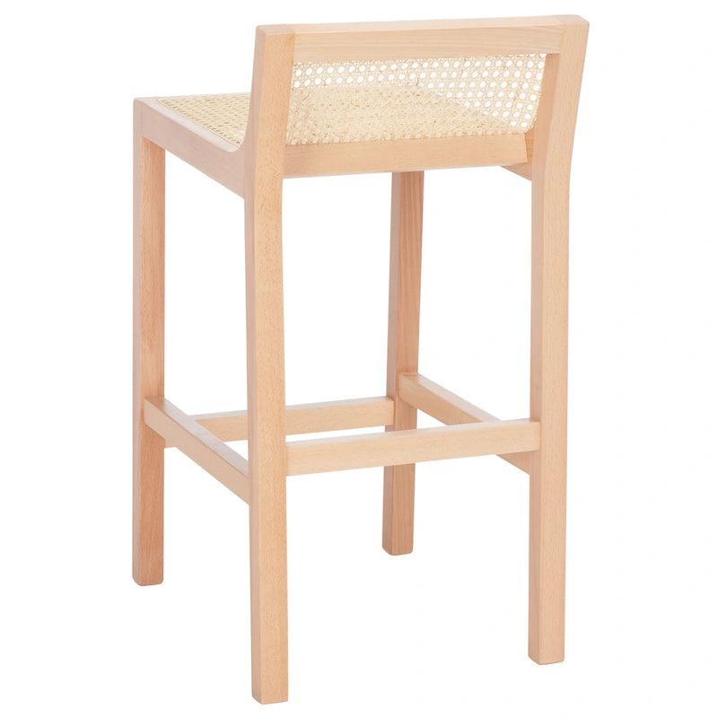 Low Back Cane Rattan Counter Stool with Beech Wood Frame