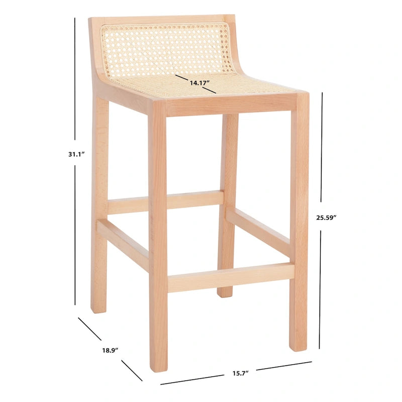 Low Back Cane Rattan Counter Stool with Beech Wood Frame