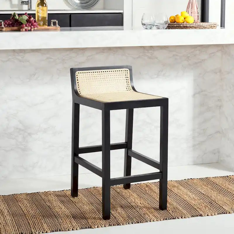 Low Back Cane Rattan Counter Stool with Beech Wood Frame